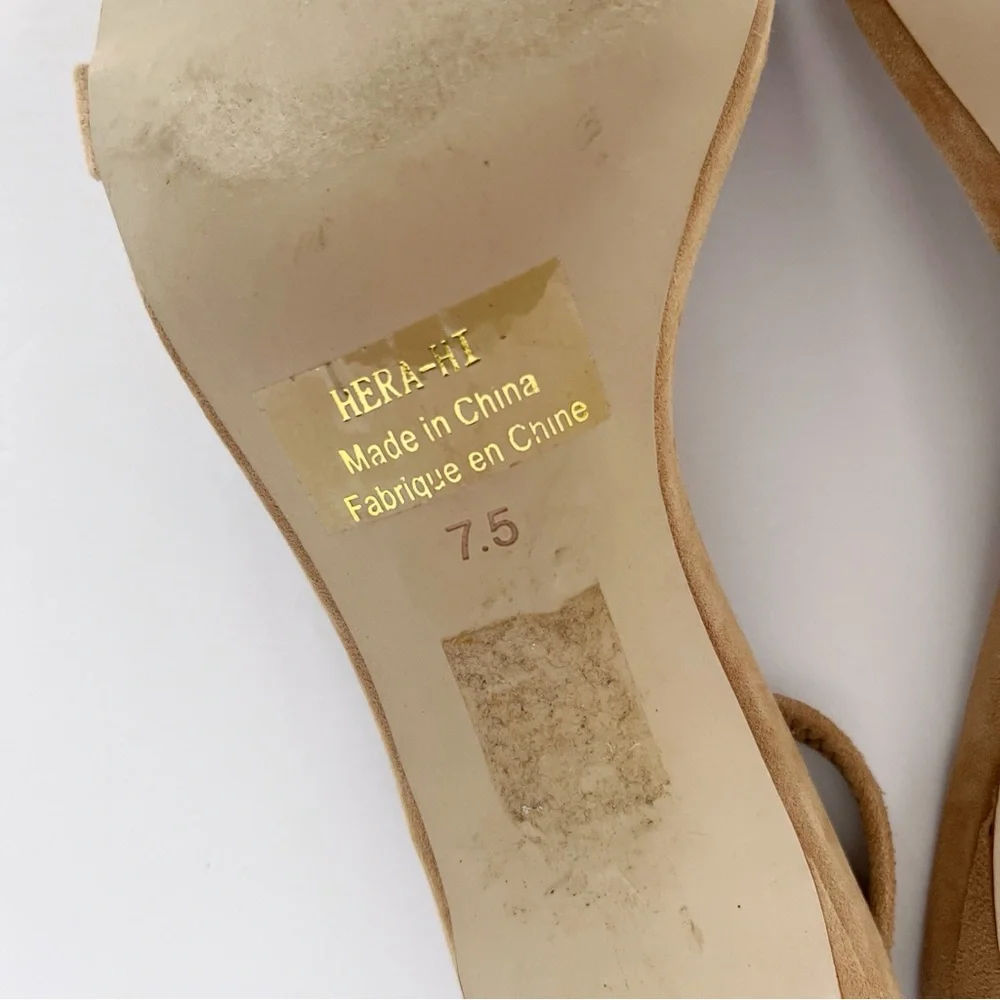 Jeffrey Campbell HERA-HI Tan Suede Strappy Mid-Heels | 7.5